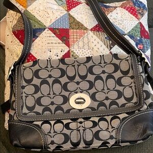 Coach Black and Gray Signature Shoulder Bag